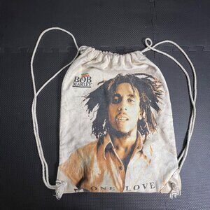Bob Marley One Love Drawstring Bag Canvas Backpack 17" X 13" Rasta Design